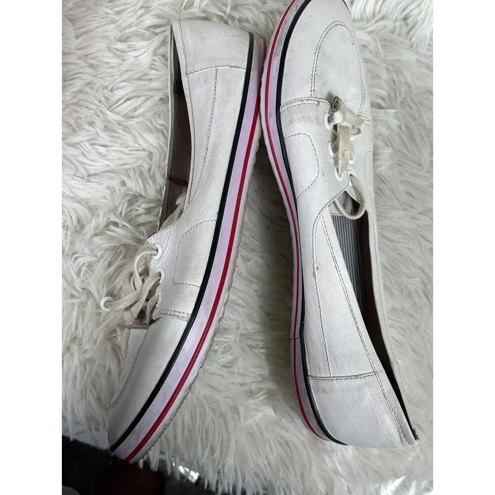 Velez Shoes Womens Size 9 White Leather Lace Up Casual Sneakers Flats Boat Style